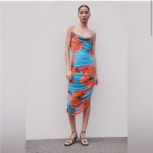 Zara limited edition tulle ruched midi backless dress size small